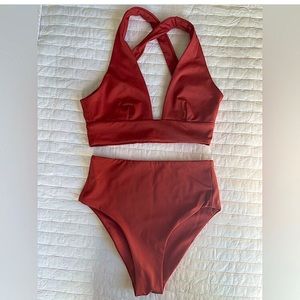 Lokiki Terracotta Swim Set Georgia Top Maya High Waist Bottom size XS $210 MSRP!